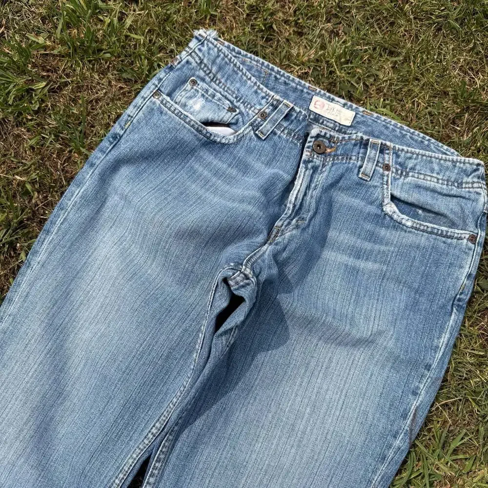 BKE Denim Mens Flare Leg Jeans Medium Wash Distressed
